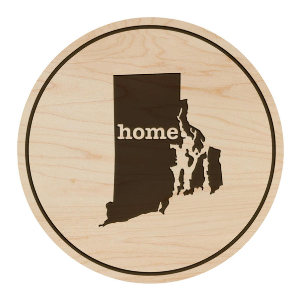 Rhode Island Home State Map Coaster - Crafted from Cherry or Maple Wood