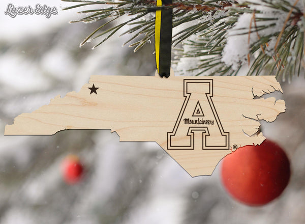 Appalachian State Mountaineers Block A on State Ornament – Crafted from Cherry and Maple Wood – App State Mountaineers