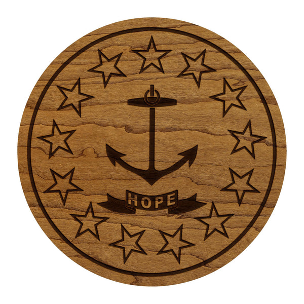 Rhode Island State Flag Coaster - Crafted from Cherry or Maple Wood