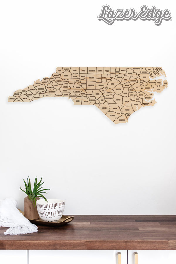 North Carolina County Map Wall Hanging - Crafted from Cherry or Maple Wood