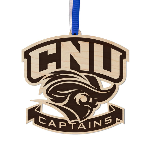 Christopher Newport University Captains Logo Ornament – Crafted from Cherry and Maple Wood – CNU Captains