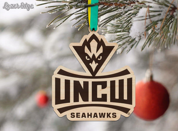 University of North Carolina Wilmington Seahawks Ornament – Crafted from Cherry and Maple Wood – UNCW Seahawks