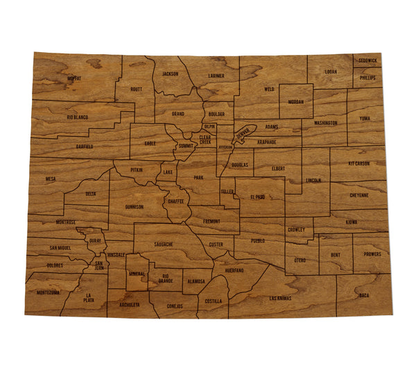 Colorado County Map Wall Hanging - Crafted from Cherry or Maple Wood