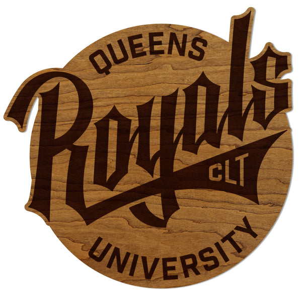 Queens University of Charlotte Royals Wordmark Wall Hanging - Crafted from Cherry and Maple Wood - Queens Royals