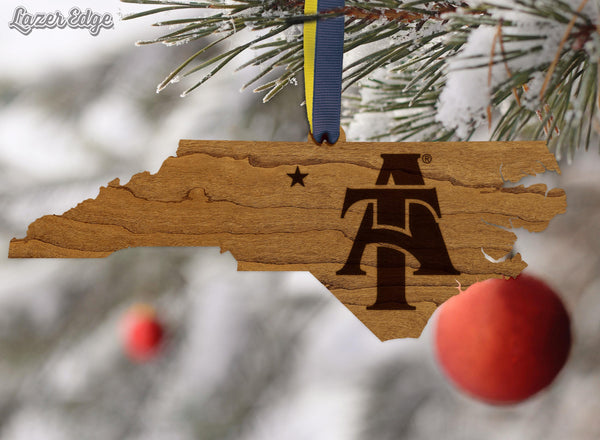 North Carolina A&T University AT on State Ornament – Crafted from Cherry and Maple Wood – NCAT Aggies