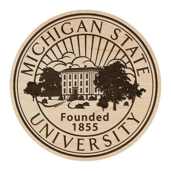 Michigan State University Seal Coaster – Crafted from Cherry or Maple Wood – Michigan State Spartans