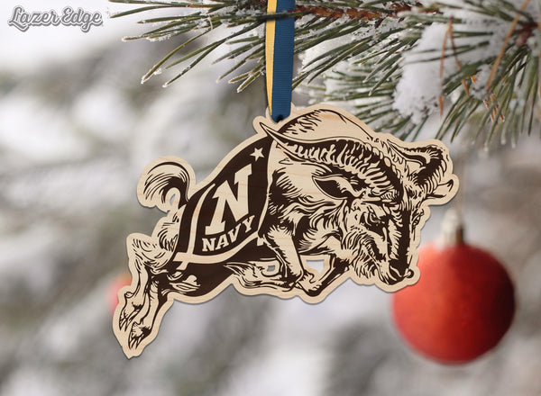 United States Naval Academy Goat Ornament – Crafted from Cherry and Maple Wood – Navy Midshipmen