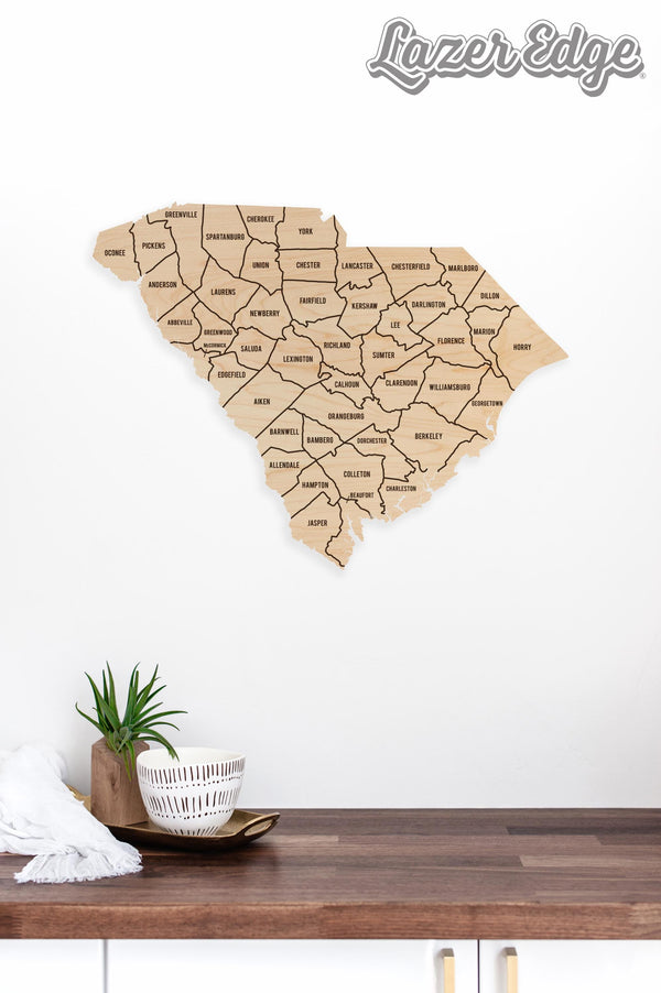 South Carolina County Map Wall Hanging - Crafted from Cherry or Maple Wood