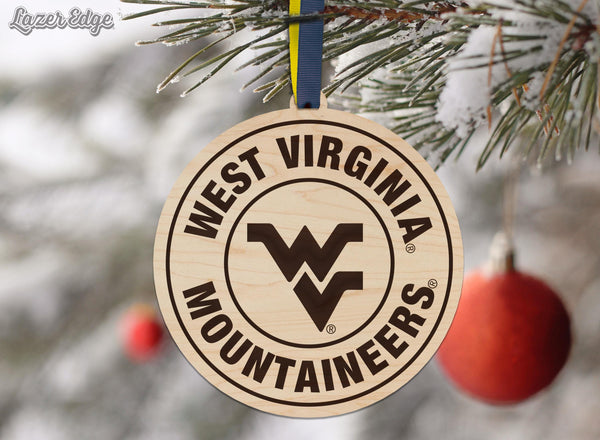 West Virginia University Mountaineers Circular Ornament – Crafted from Cherry and Maple Wood – West Virginia Mountaineers