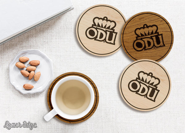 Old Dominion University Crown Coasters – Crafted from Cherry or Maple Wood – Old Dominion Monarchs
