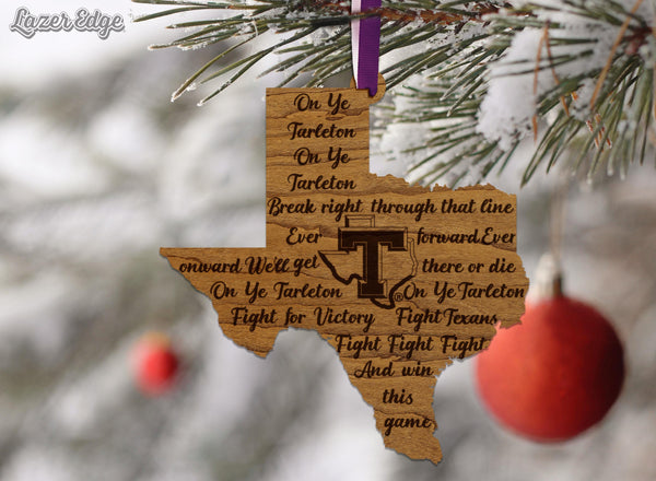 Tarleton State University Fight Song Ornament – Crafted from Cherry and Maple Wood – Tarleton Texans