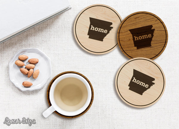 Arkansas Home State Map Coaster - Crafted from Cherry or Maple Wood