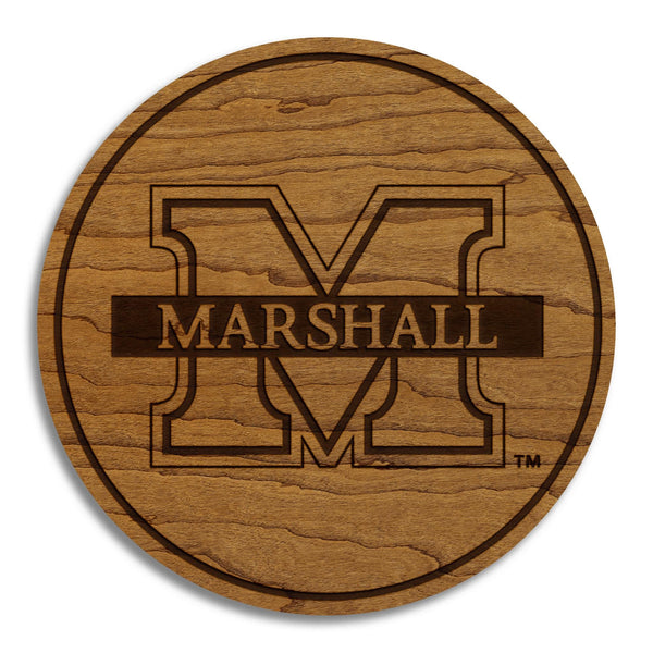 Marshall University Primary Logo Coaster – Crafted from Cherry or Maple Wood – Marshall University Bison