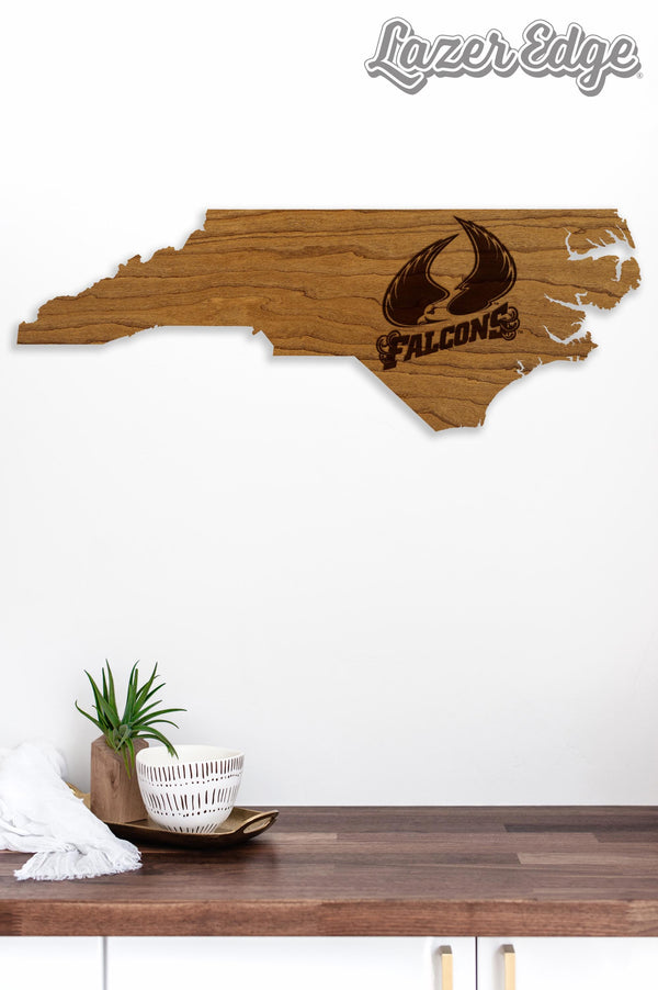 Saint Augustine's University Falcons on State Wall Hanging - Crafted from Cherry or Maple Wood -  SAU Falcons