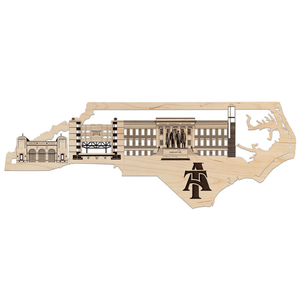 NCAT Aggies Skyline Wall Hanging - Crafted from Cherry or Maple Wood