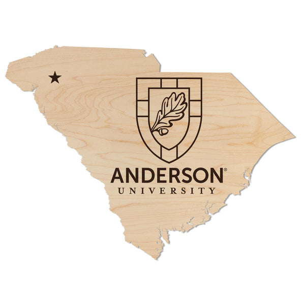 Anderson University Institution Mark on State Wall Hanging - Crafted from Cherry or Maple Wood - Anderson Trojans