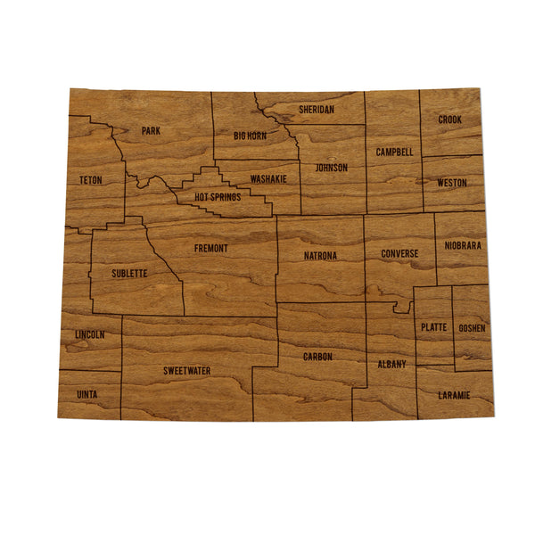 Wyoming County Map Wall Hanging - Crafted from Cherry or Maple Wood