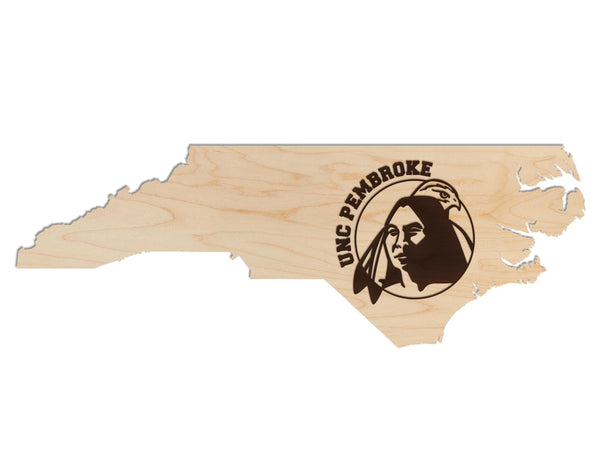 University of North Carolina at Pembroke Logo on State Wall Hanging - Crafted from Cherry and Maple Wood - UNCP Braves