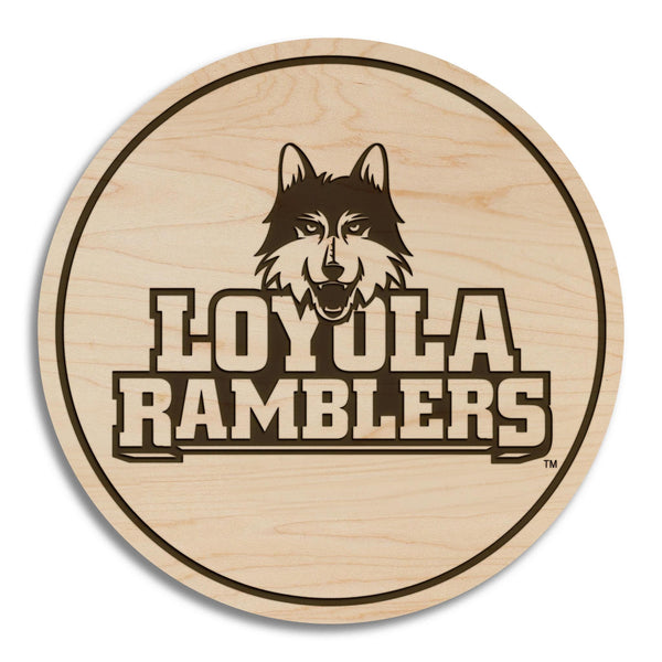 Loyola-Chicago Ramblers Stacked Logo Coaster – Crafted from Cherry or Maple Wood – Loyola-Chicago Ramblers