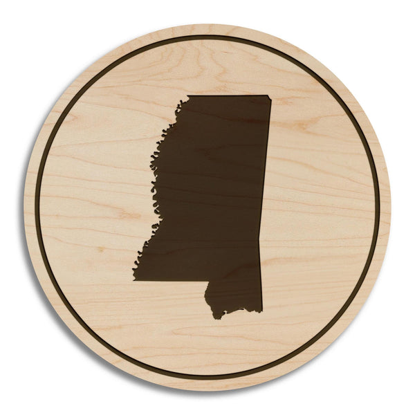 Mississippi State Map Coaster - Crafted from Cherry or Maple Wood