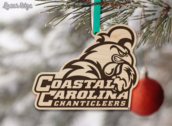 Coastal Carolina University Chanticleers Wordmark Ornament – Crafted from Cherry and Maple Wood – Coastal Carolina Chanticleers