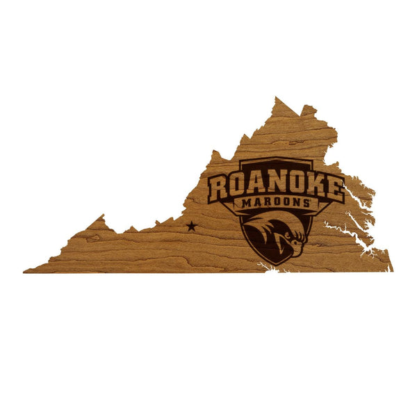 Roanoke College Maroons on State Wall Hanging - Crafted from Cherry and Maple Wood - Roanoke Maroons