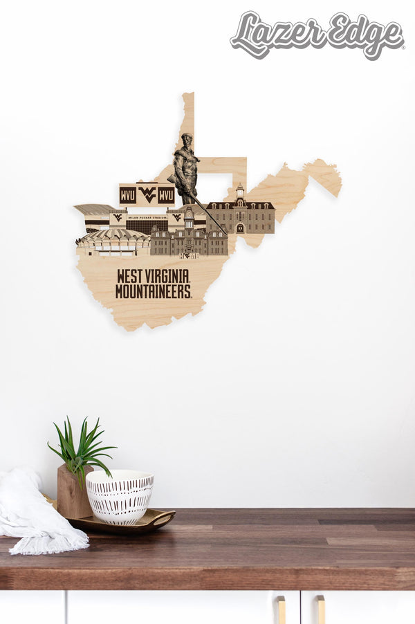 West Virginia University Skyline Wall Hanging - Crafted from Cherry and Maple Wood - West Virginia Mountaineers