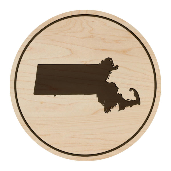 Massachusetts State Map Coaster - Crafted from Cherry or Maple Wood