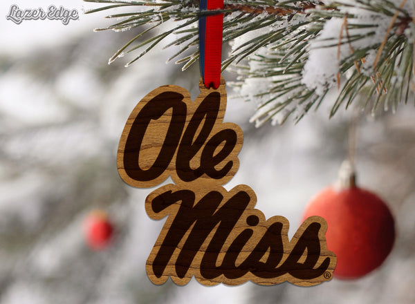 Ole Miss Rebels Ornament – Crafted from Cherry or Maple Wood