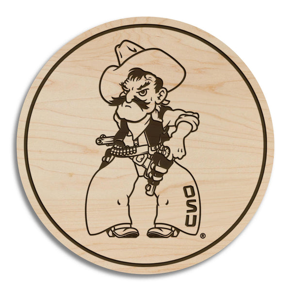 Oklahoma State University Pistol Pete Coaster – Crafted from Cherry or Maple Wood – Oklahoma State University