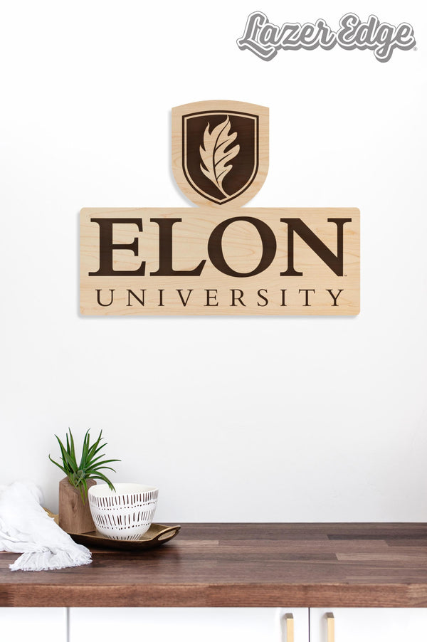 Elon University Academic Mark Wall Hanging - Crafted from Cherry and Maple Wood - Elon Phoenix