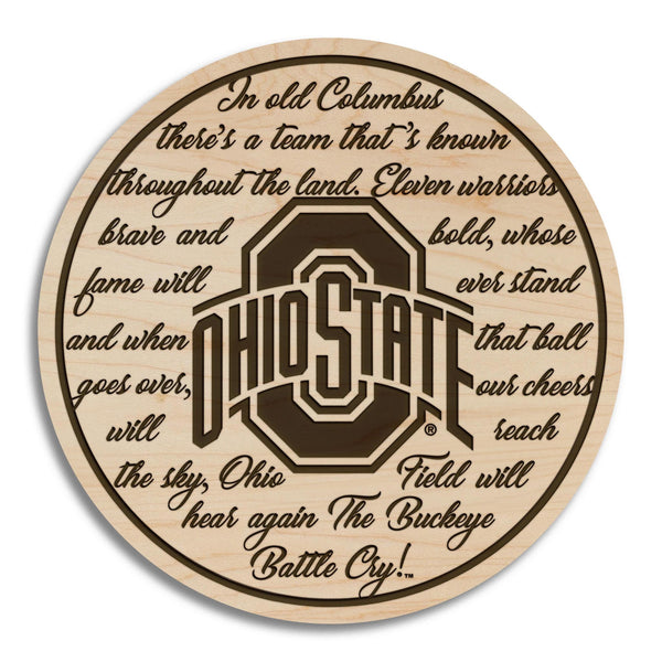 Ohio State University Battle Cry Coaster – Crafted from Cherry or Maple Wood – Ohio State Buckeyes