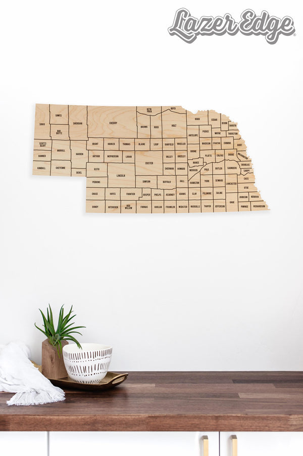 Nebraska County Map Wall Hanging - Crafted from Cherry or Maple Wood