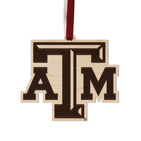 Texas A&M University TAM Logo Ornament – Crafted from Cherry and Maple Wood – Texas A and M Aggies