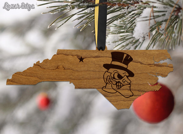 Wake Forest University Demon Deacon on State Ornament – Crafted from Cherry and Maple Wood – Wake Forest Demon Deacons