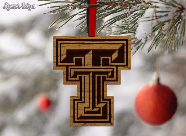 Texas Tech University Double T Ornament – Crafted from Cherry and Maple Wood – Texas Tech Red Raiders