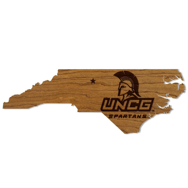 University of North Carolina Greensboro Spartans on State Wall Hanging – Crafted from Cherry and  Maple Wood