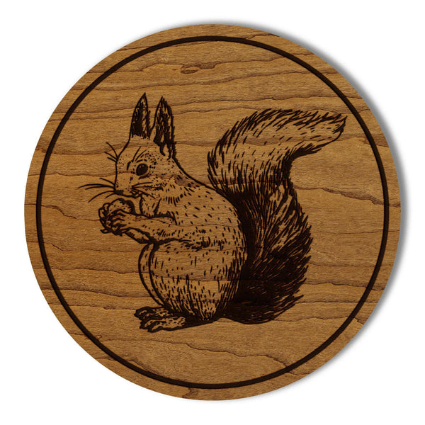 Squirrel Wooden Coaster - Crafted from Cherry or Maple Wood