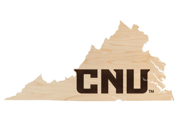Christopher Newport University Initials on State Wall Hanging - Crafted from Cherry and Maple Wood - CNU Captains