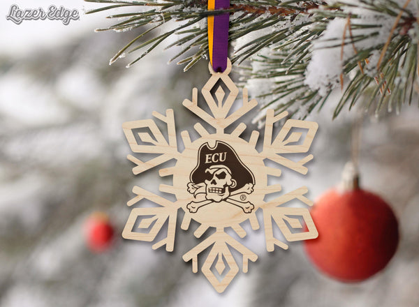 East Carolina University Jolly Roger Snowflake Ornament – Crafted from Cherry and Maple Wood –ECU Pirates
