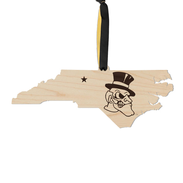 Wake Forest University Demon Deacon on State Ornament – Crafted from Cherry and Maple Wood – Wake Forest Demon Deacons