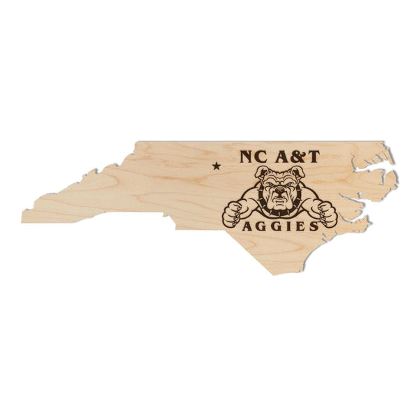 NCAT Aggies on State Wall Hanging - Crafted from Cherry or Maple Wood