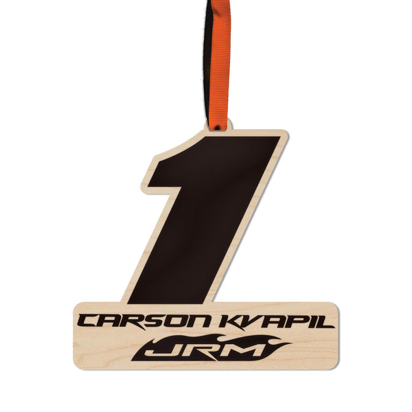 Carson Kvapil #1 Wooden Ornament  | Crafted from Cherry and Maple Wood | Made in USA | Officially Licensed by JR Motorsports