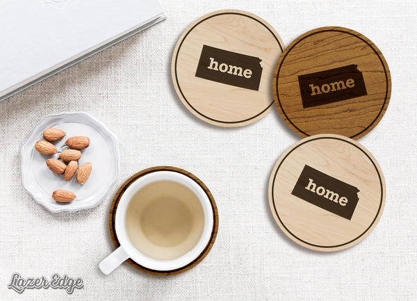 Kansas Home State Map Coaster - Crafted from Cherry or Maple Wood