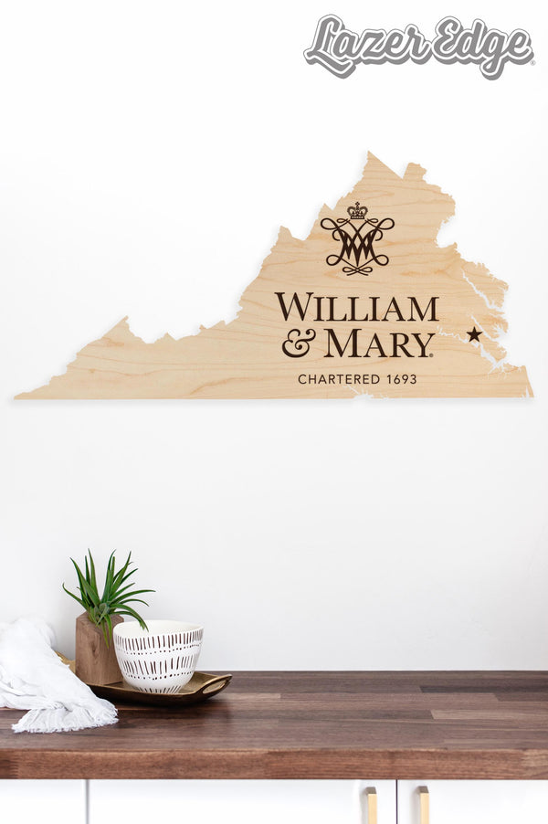 William and Mary Logo on State Wall Hanging - Crafted from Cherry and Maple Wood - William and Mary Griifins