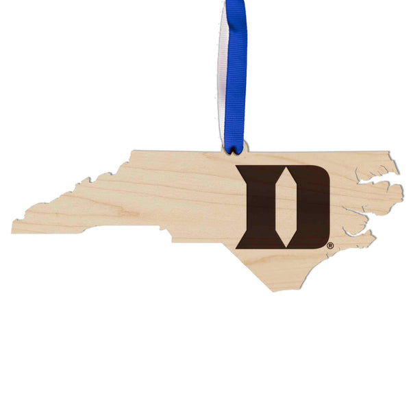 Duke Blue Devils Iron D on State Ornament – Crafted from Cherry and Maple Wood – Duke University