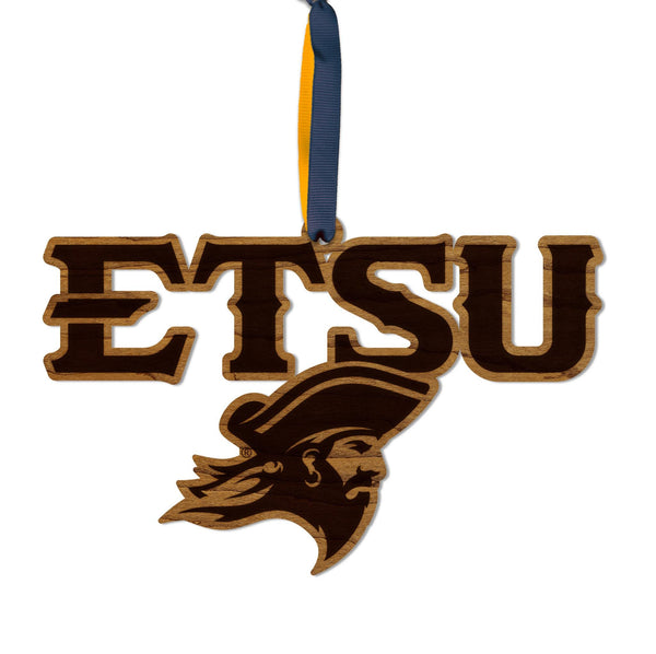 East Tennessee State University Buccaneer Logo Ornament – Crafted from Cherry and Maple Wood – East Tennessee State Buccaneers