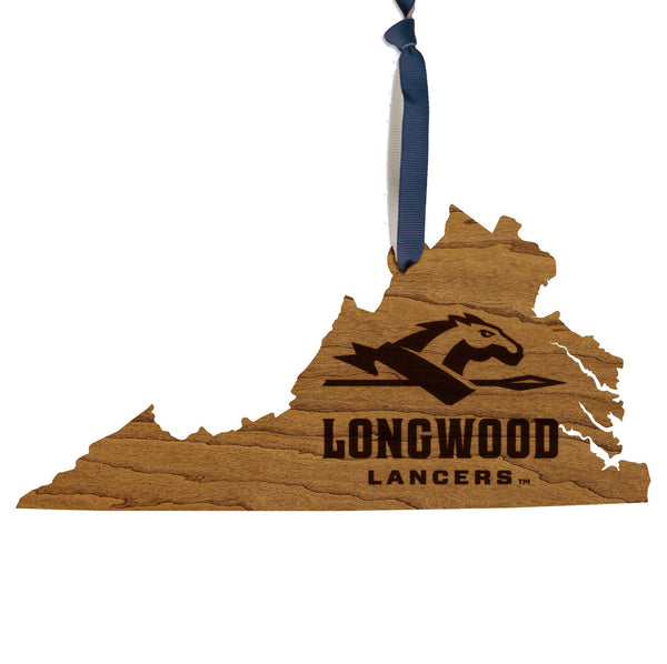 Longwood University Lancers on State Ornament – Crafted from Cherry and Maple Wood – Longwood Lancers