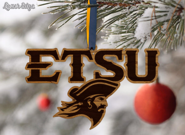 East Tennessee State University Buccaneer Logo Ornament – Crafted from Cherry and Maple Wood – East Tennessee State Buccaneers