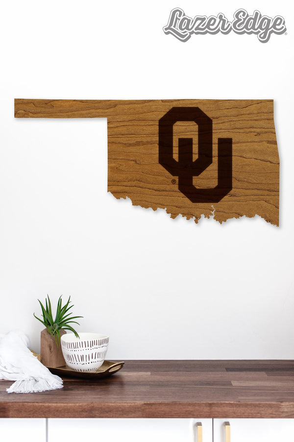 Oklahoma University OU on State Wall Hanging - Crafted from Cherry or Maple Wood - Oklahoma Sooners